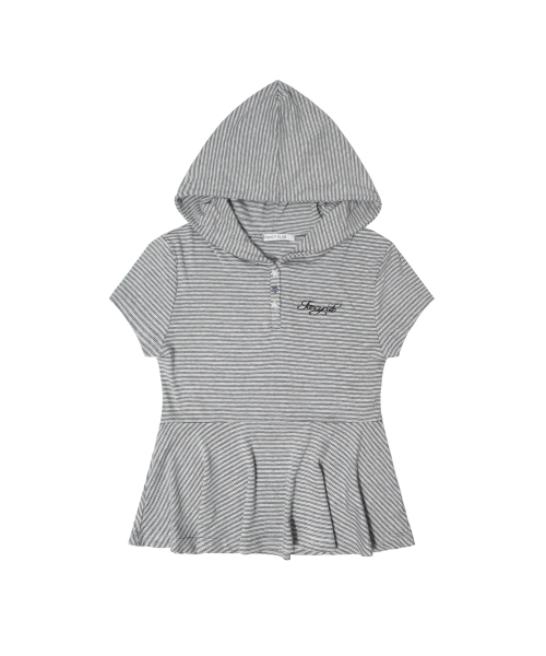 STRIPE HOOD FLARE TOP (GRAY) F26QB072