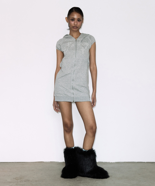 HOTFIX PUFF SLEEVE HOOD ONE-PIECE (GRAY) F26QD139