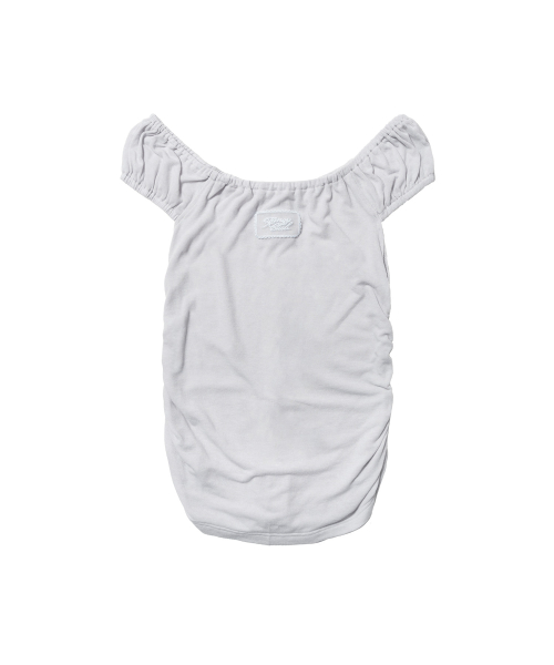 SOFT BUTTON OFF-SHOULDER TOP (DUSTY BLUE) F26QB124