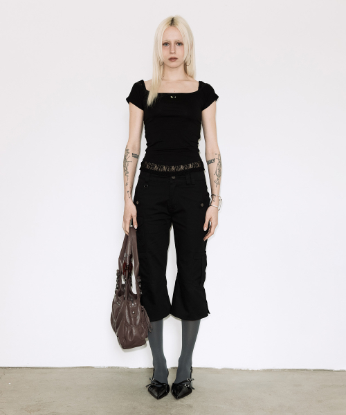 LACE SQUARE NECK TOP (BLACK) F26QB142