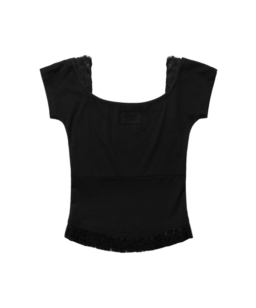 LACE SQUARE NECK TOP (BLACK) F26QB142