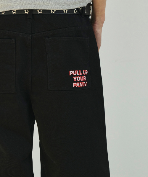 [류정란 × 스켈리웩] PULL UP 스트레이트 코튼 팬츠[블랙]