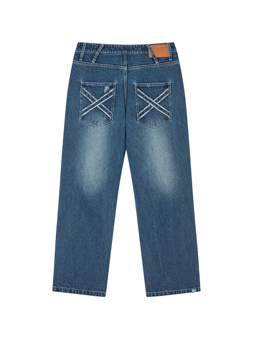 LOW DAMAGE DENIM PANTS BLUE