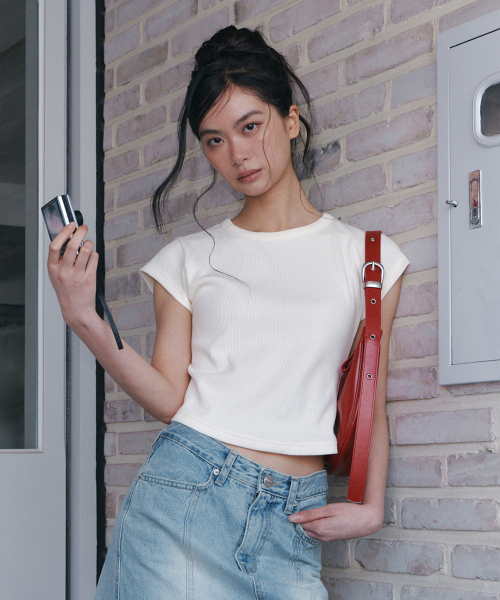 C 90S LINE WAFFLE BASIC T-SHIRT_CREAM