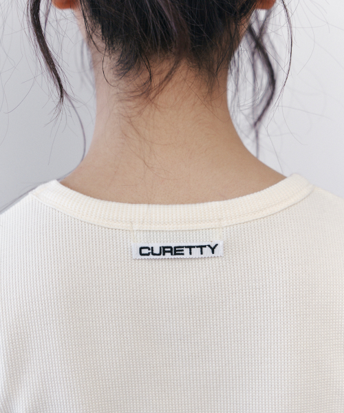 C 90S LINE WAFFLE BASIC T-SHIRT_CREAM