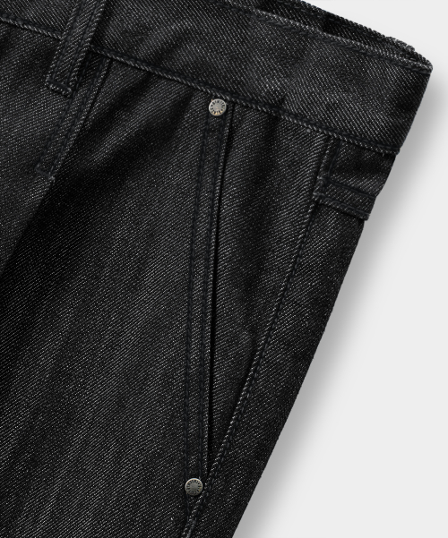 BIO WASHING CARPENTER BERMUDA DENIM PANTS_SLUB BLACK