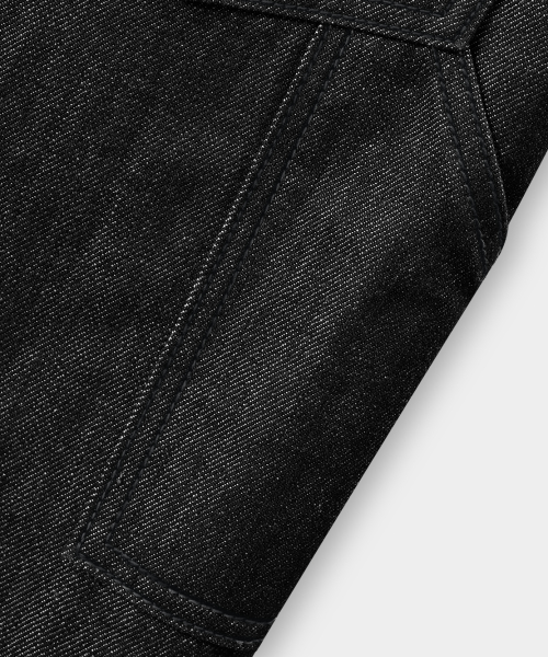 BIO WASHING CARPENTER BERMUDA DENIM PANTS_SLUB BLACK