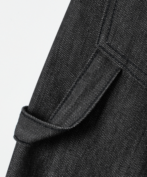 BIO WASHING CARPENTER BERMUDA DENIM PANTS_SLUB BLACK