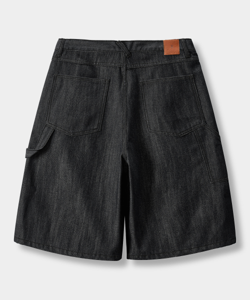 BIO WASHING CARPENTER BERMUDA DENIM PANTS_SLUB BLACK