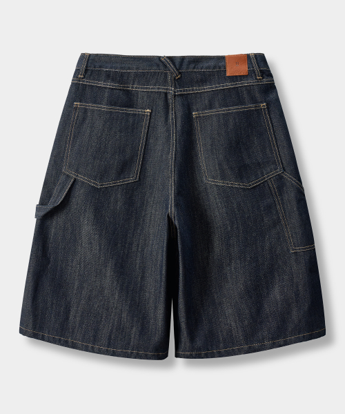 BIO WASHING CARPENTER BERMUDA DENIM PANTS_SLUB INDIGO