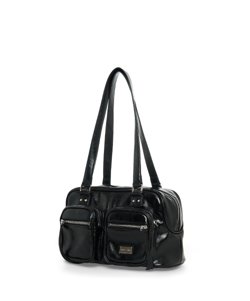 DOUBLE POCKET BRICK SHOULDER BAG IN BLACK