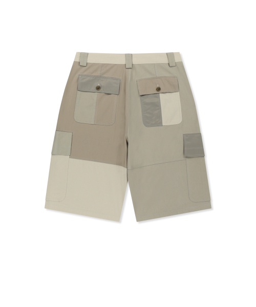 PATCHWORK CARGO BERMUDA PANTS FOR MEN IN BEIGE