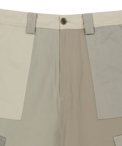 PATCHWORK CARGO BERMUDA PANTS FOR MEN IN BEIGE