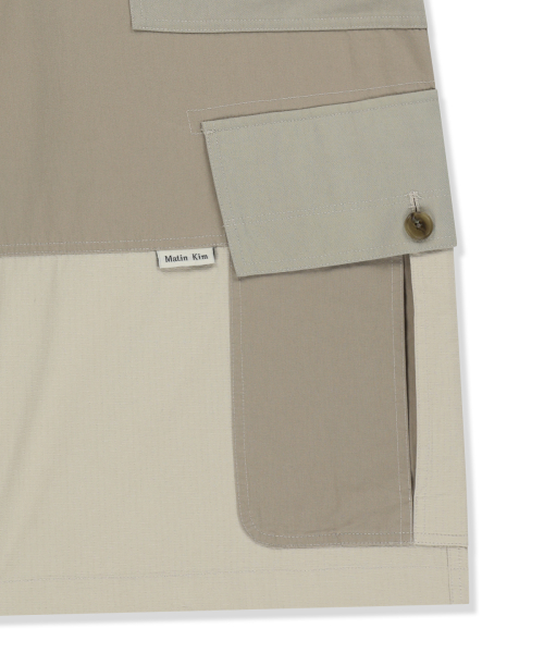 PATCHWORK CARGO BERMUDA PANTS FOR MEN IN BEIGE