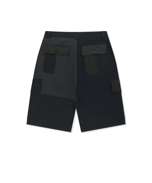 PATCHWORK CARGO BERMUDA PANTS FOR MEN IN CHARCOAL
