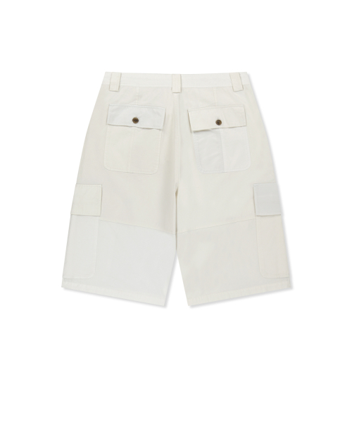 PATCHWORK CARGO BERMUDA PANTS FOR MEN IN WHITE