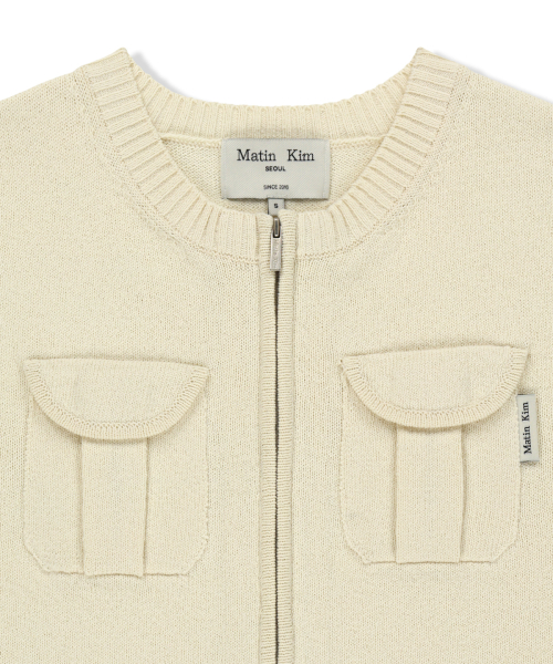 POCKET WASHED KNIT VEST IN LIGHT BEIGE