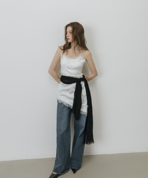 NATURAL GAUZE MIST LONG SCARF_BLACK