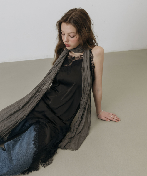 NATURAL GAUZE MIST LONG SCARF_CHARCOAL