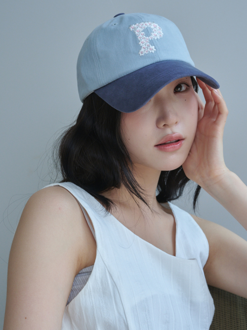 Floral P Logo Ball Cap (Soft Navy & Sky blue)