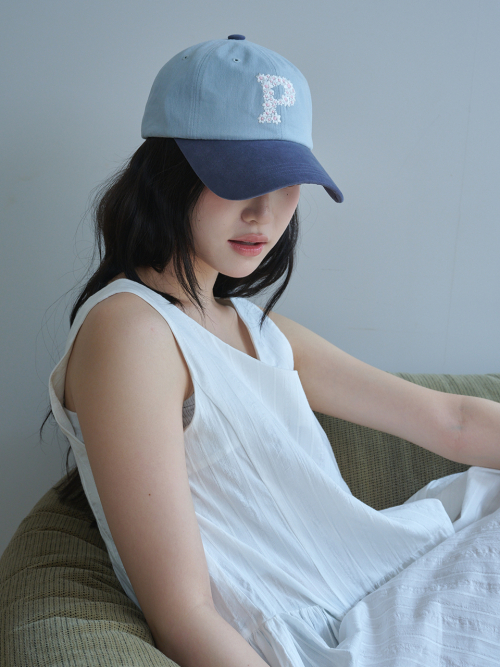 Floral P Logo Ball Cap (Soft Navy & Sky blue)