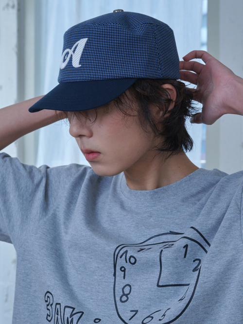 Two Tone Houndstooth Pillbox Cap (Navy)