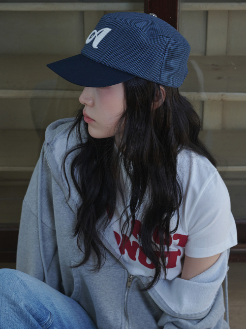 Two Tone Houndstooth Pillbox Cap (Navy)