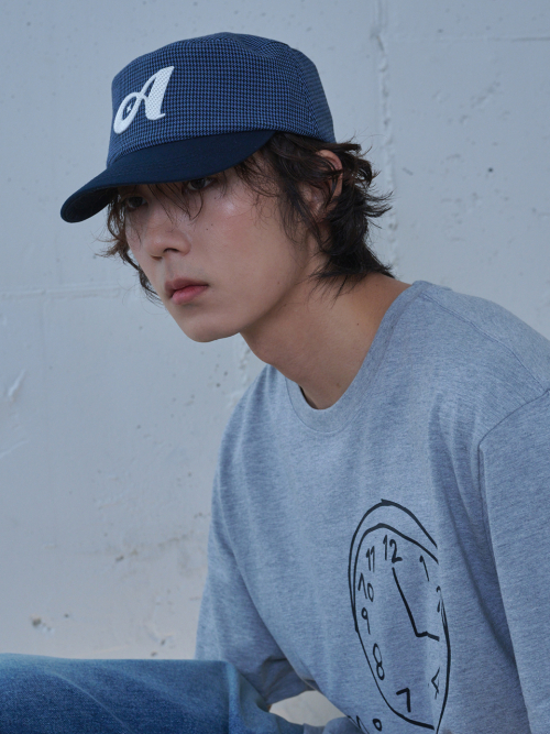 Two Tone Houndstooth Pillbox Cap (Navy)