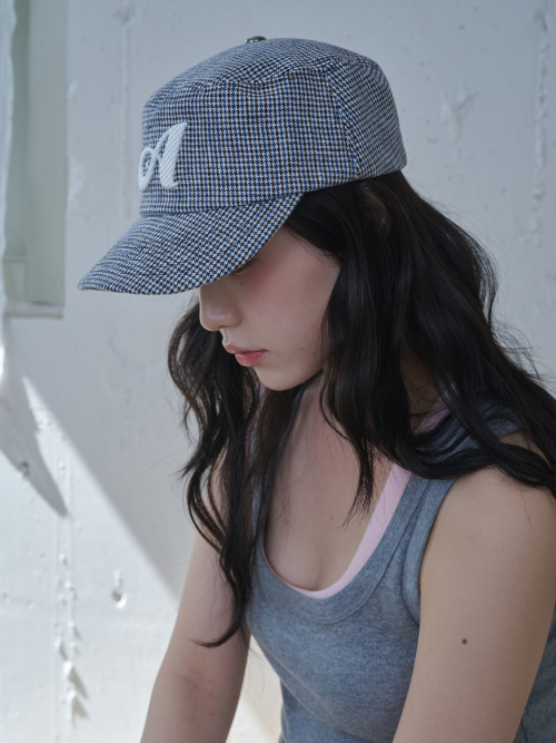Linen Houndstooth Pillbox Cap