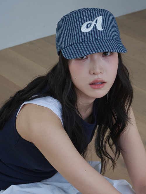 Stripe Stitch Denim Pillbox Cap