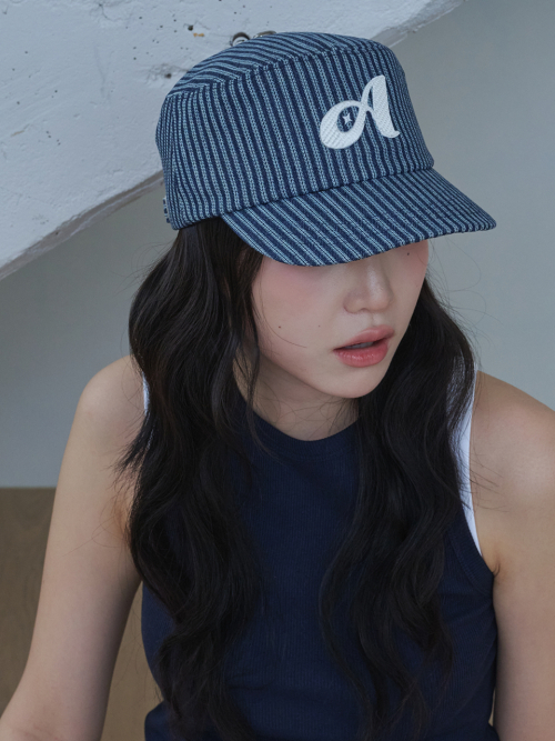 Stripe Stitch Denim Pillbox Cap