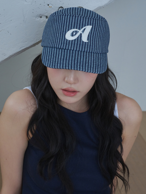 Stripe Stitch Denim Pillbox Cap