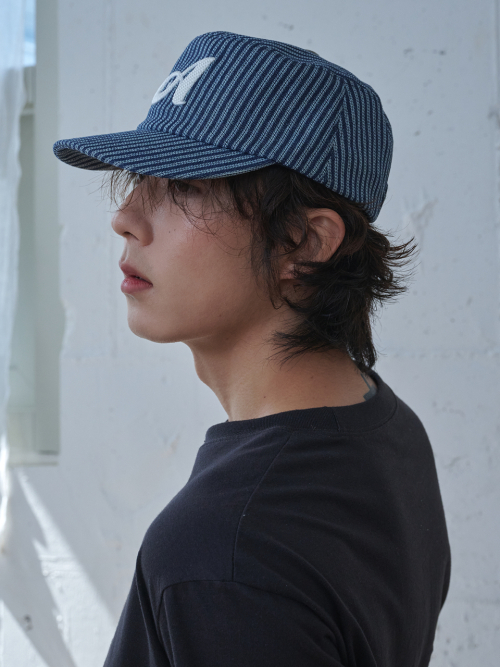 Stripe Stitch Denim Pillbox Cap