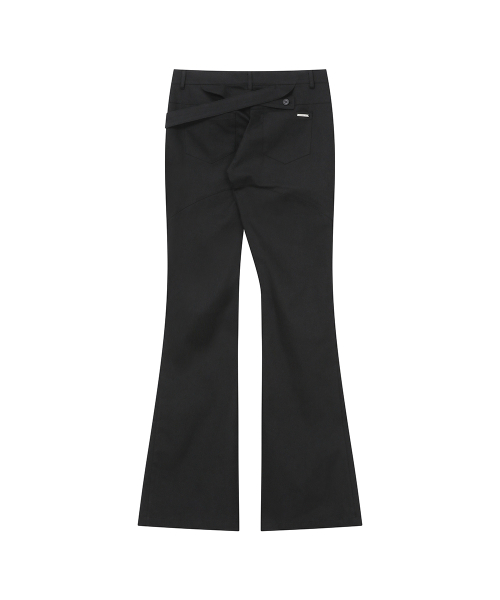 Diagonal strap bootcut pants BLACK