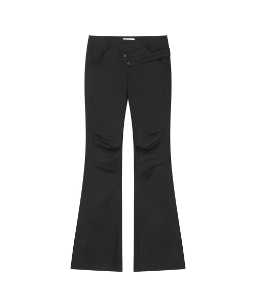 Diagonal strap bootcut pants BLACK