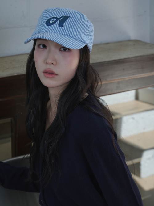 Argyle Stripe Denim Pillbox Cap (Blue Denim)