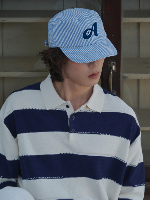 Argyle Stripe Denim Pillbox Cap (Blue Denim)