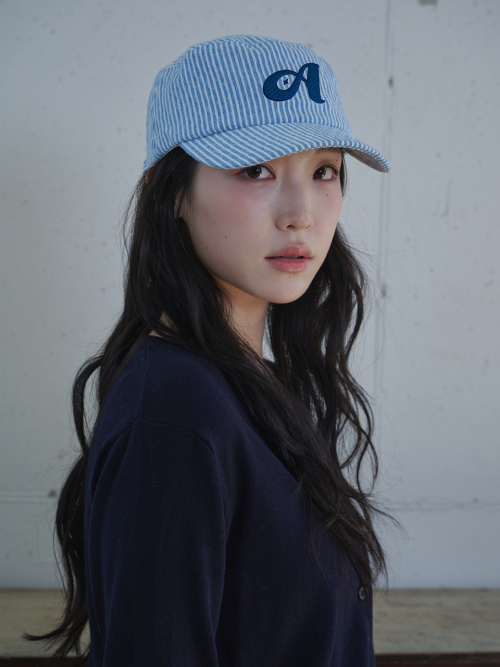 Argyle Stripe Denim Pillbox Cap (Blue Denim)