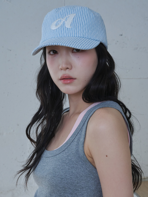 Argyle Stripe Denim Pillbox Cap (Light Blue Denim)