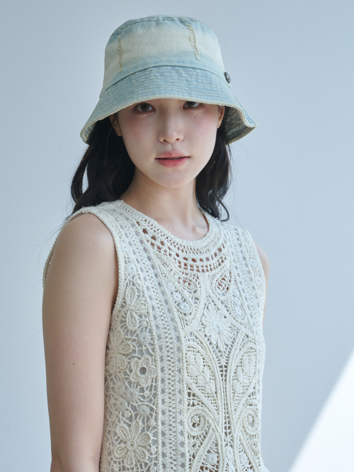 Vintage Bleaching Denim Bucket Hat (Light Blue Denim)