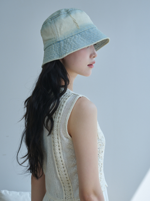 Vintage Bleaching Denim Bucket Hat (Light Blue Denim)