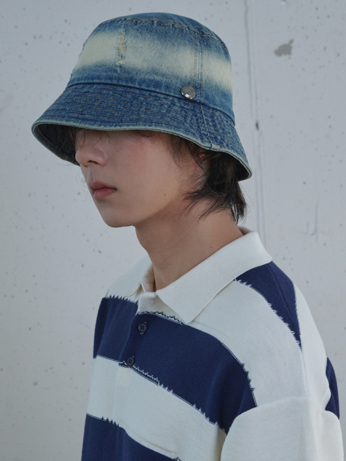 Vintage Bleaching Denim Bucket Hat (Dark Blue Denim)