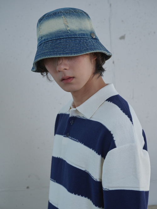 Vintage Bleaching Denim Bucket Hat (Dark Blue Denim)