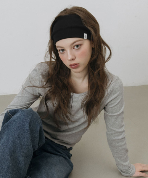 미니멀 리브 와이드 헤어밴드 반다나_BLACK