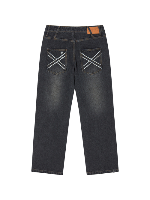 LOW DAMAGE DENIM PANTS BLACK