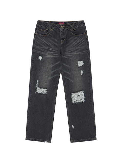 LOW DAMAGE DENIM PANTS BLACK