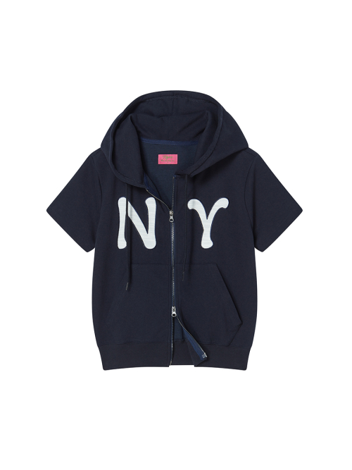 NY APLIQUE SS HOOD ZIP UP NAVY
