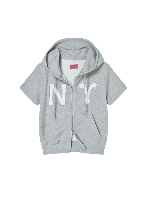 NY APLIQUE SS HOOD ZIP UP GREY