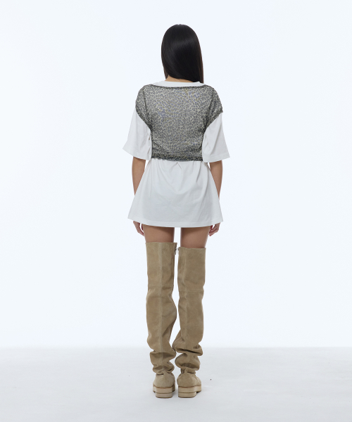 LEOPARD LETTERING LOGO BACKLESS SHEER CROP TOP_BEIGE