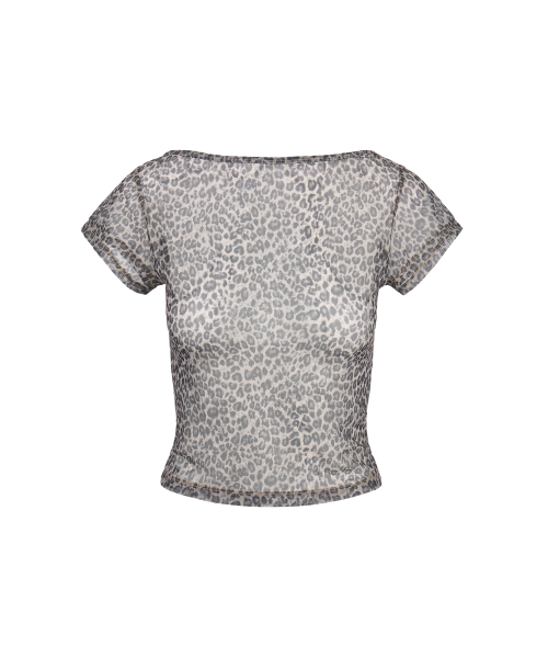 LEOPARD LETTERING LOGO BACKLESS SHEER CROP TOP_BEIGE